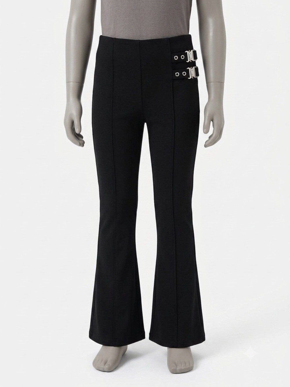 Zara Black High-Waist Flare Pants with Double Side Buckles